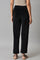 Black Solid Straight Fit Cotton Trousers With Elasticated Waist