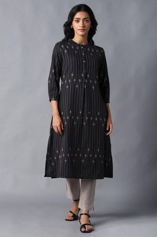 Jet Black Button Down kurta