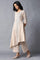 Beige Colour Blocked Asymmetric kurta In Floral Print And Round Neck