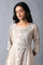 Beige Colour Blocked Asymmetric kurta In Floral Print And Round Neck