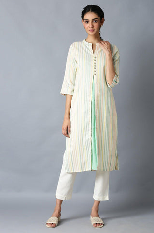 Ecru Dobby Straight kurta With Mock Layer