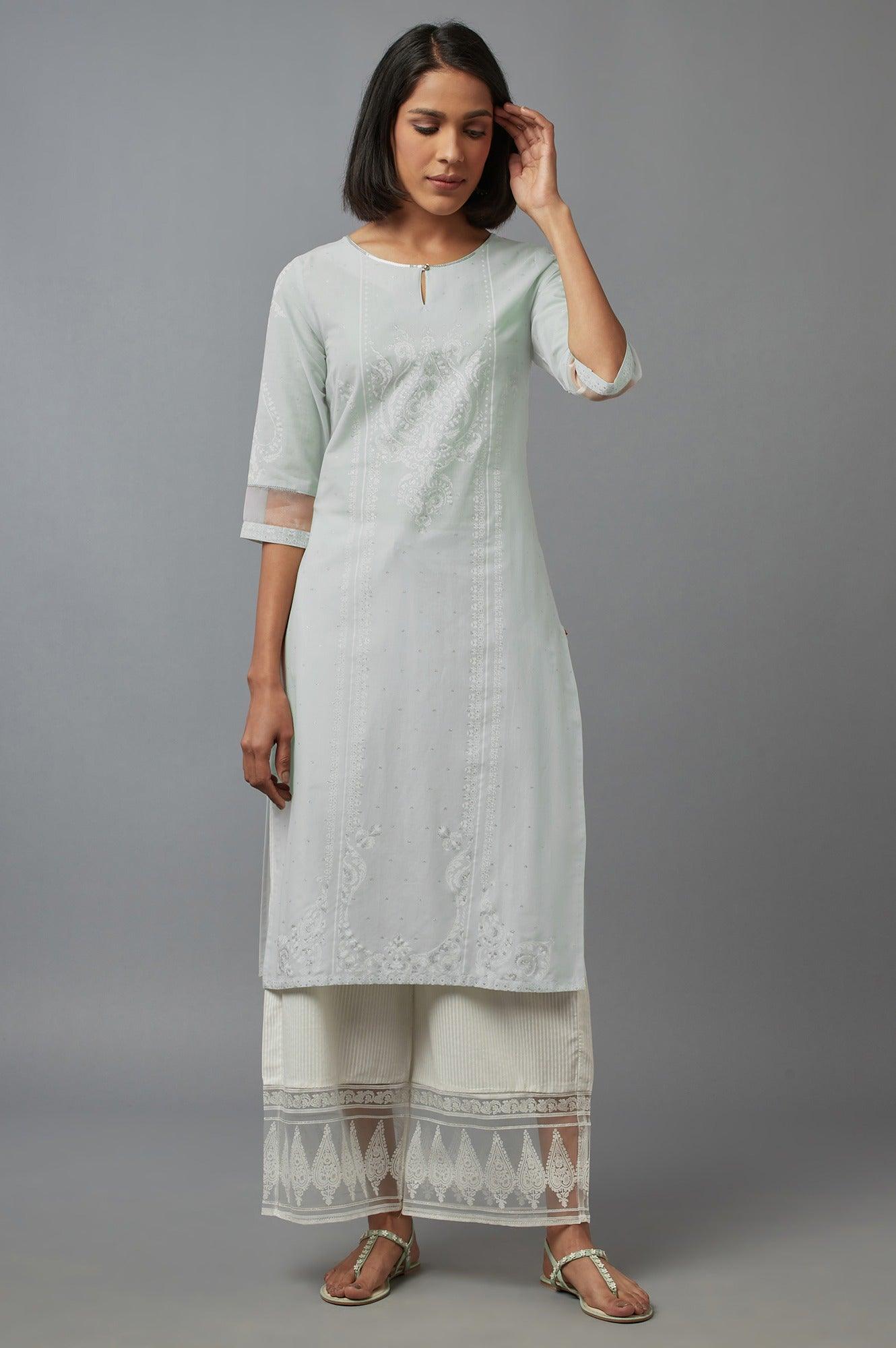 Subtle Green Printed kurta with Sequins