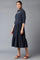 Navy Blue Embroidered Cotton Dress