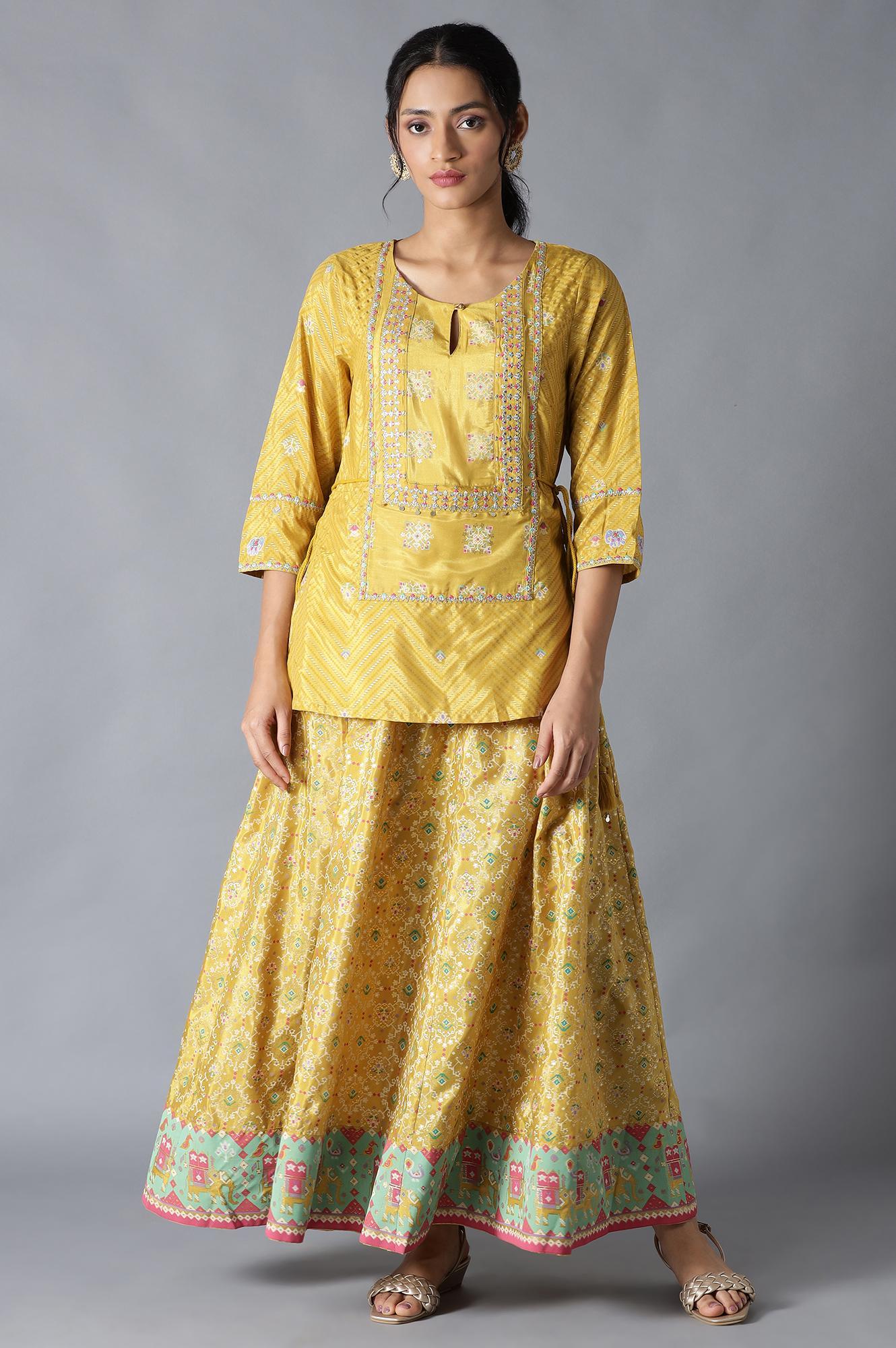 Yellow Printed Attached 'Top And Skirt' Dress