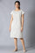 Ecru Cotton Embroidered Dress In Round Neck