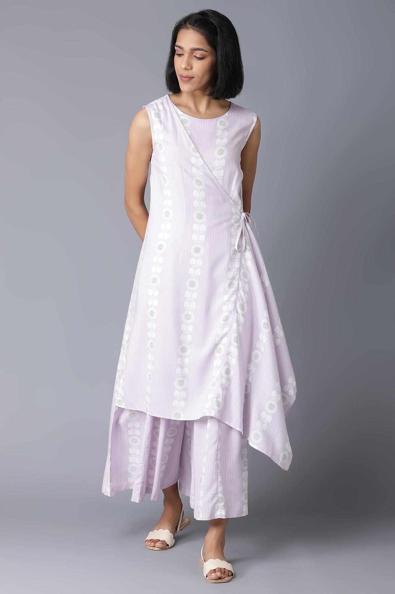 Light Purple Angrakha Jumpsuit In Round Neck