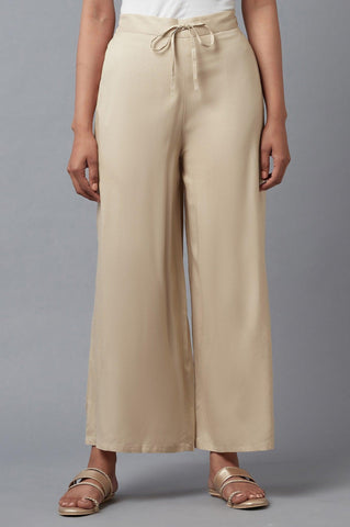 Beige Straight Silhouette Flared Pants