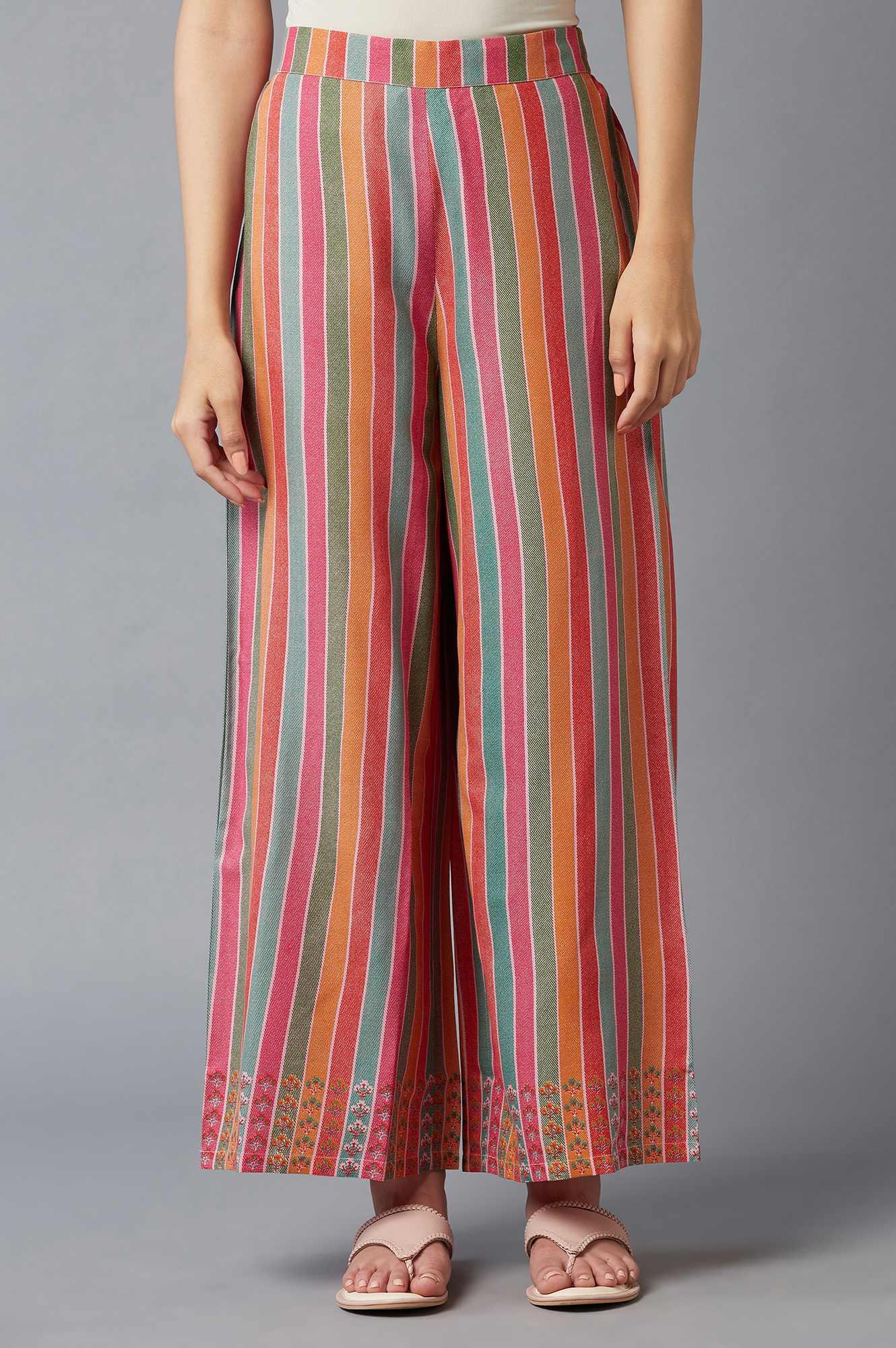 Bright Multicoloured Stripe Printed Parallel Pants