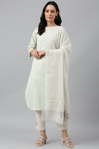 Pistachio Green kurta, Embroidered Slim Pants And Dupatta Set