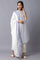Dark Chambray Blue, Ecru Stripe Slim Pants And Dupatta Set