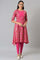 Dark Pink Printed Round Neck kurta With Tights