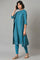 Teal Blue Saree Style kurta With Tights