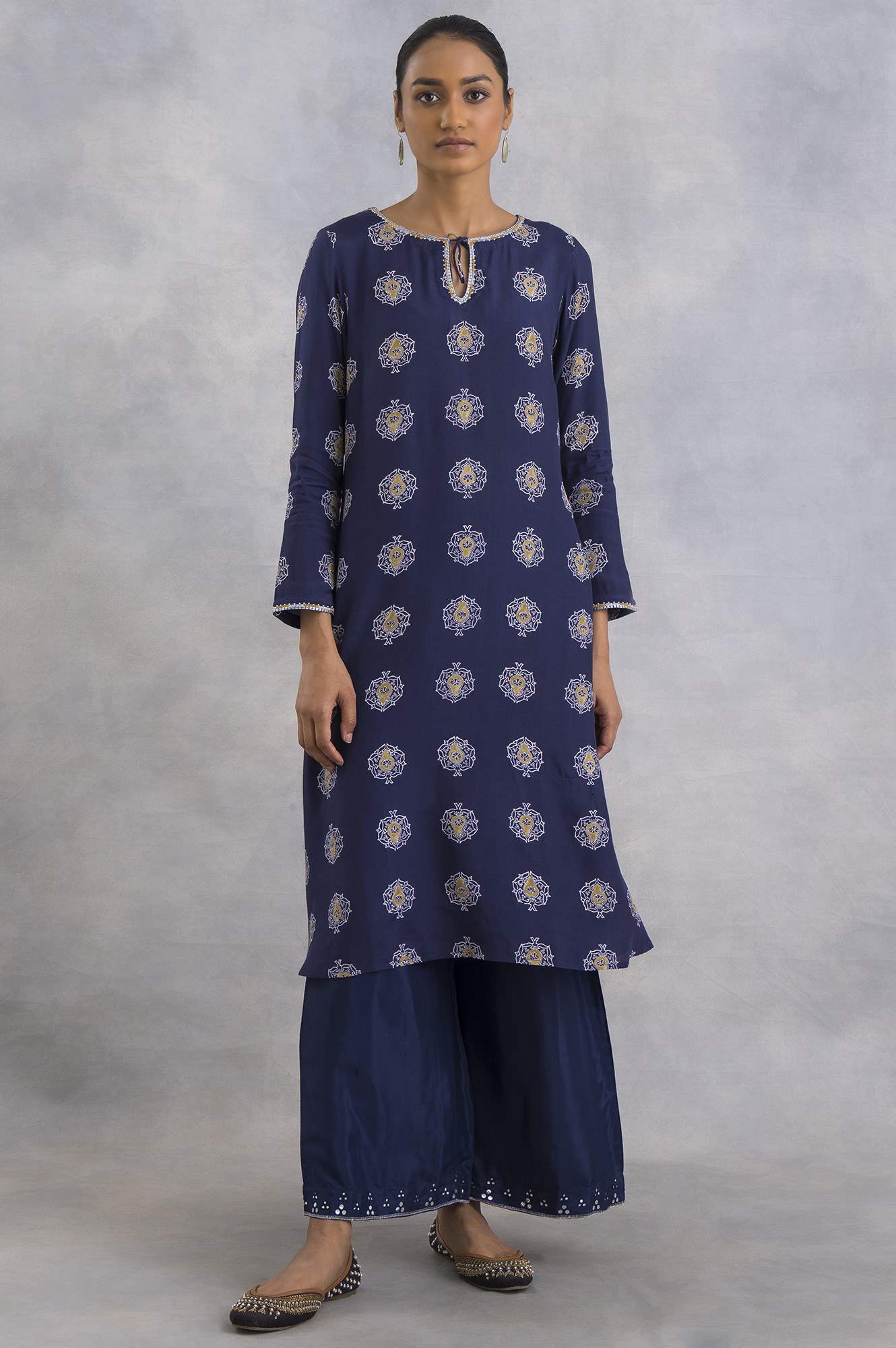 Purple A-Line Hand Block Print kurta