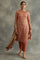 Red Block Printed kurta In Lustrous Satin