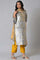 Grey Velvet Embroidered kurta With Yellow Pants And Printed Dupatta