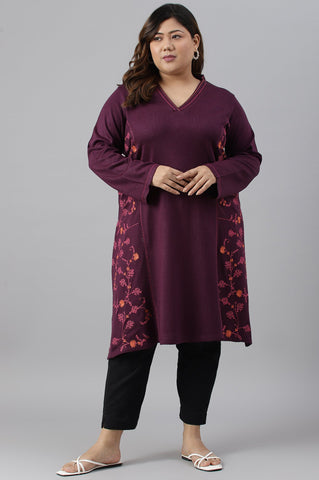 Purple A-Line Embroidered Plus Size Winter kurta