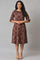 Brown Yarn-Dyed Floral Printed Western Dress