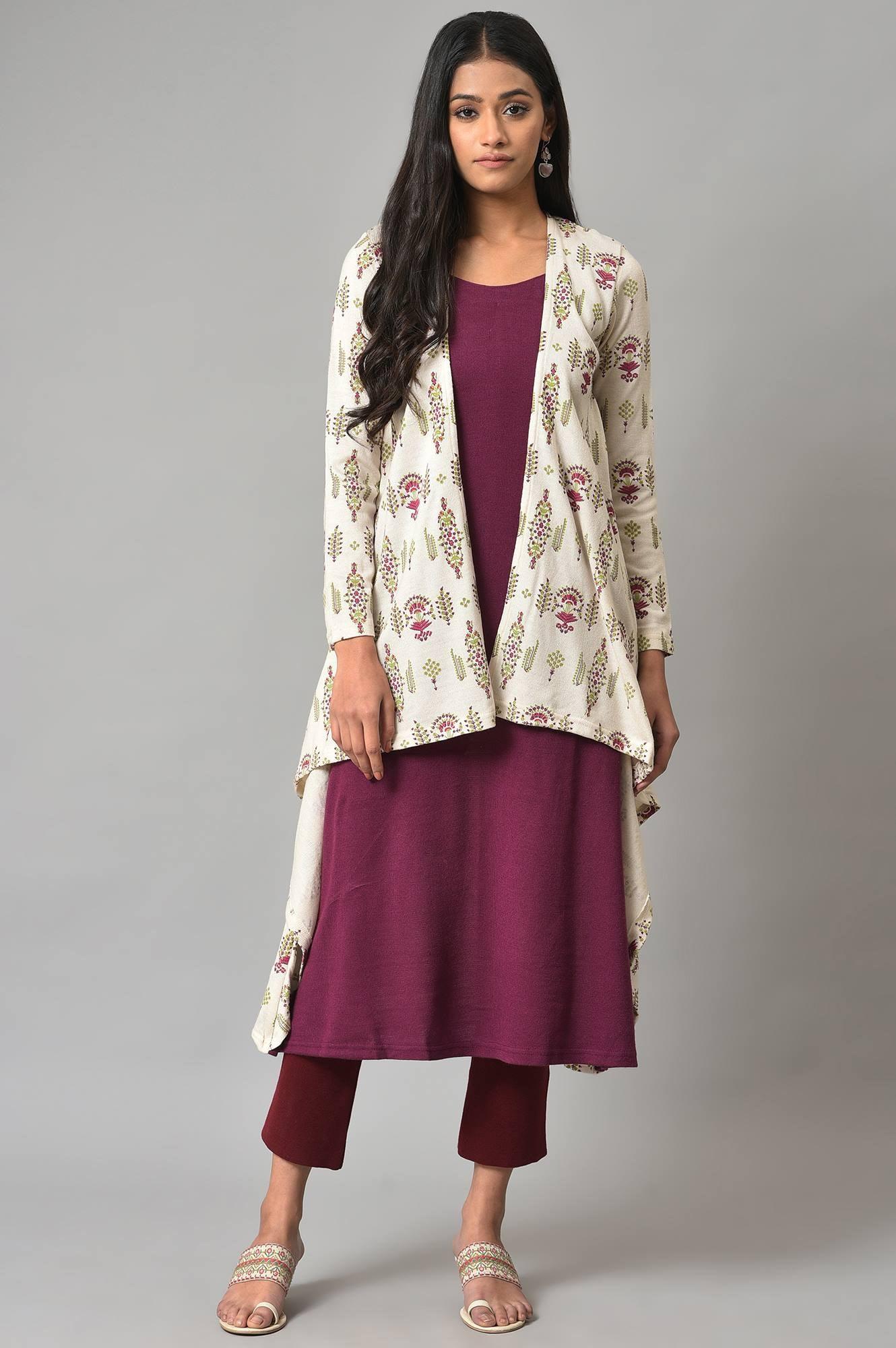 Ecru And Plum Mock Jacket Winter Dress