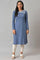 Blue Embroidered Asymmetrical Winter kurta