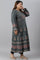 Teal Printed A-Line Plus Size Winter kurta