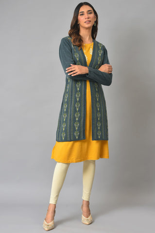 Blue Floral Printed Women Cardigan