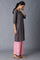 Aure Collection By Aurelia Grey Solid Ethnic kurta With Light Pink Straight Palazzo