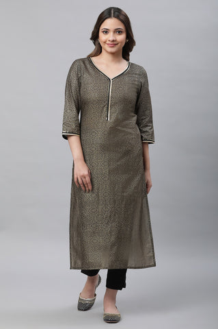 Black Foil Printed Straight Festive Kurta