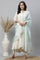 Off-White Asymmetrical Embellished Kurta, Tights & Mint Dupatta