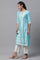 Blue Foil Printed Embellished Kurta, Pants and Dupatta Set
