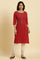 Red Mukaish Printed Festive Straight Kurta