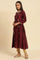 Dark Red Flared Embroidered Kurta