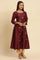 Dark Red Flared Embroidered Kurta