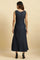 Blue Cotton Sleeveless Embroidered Western Dress