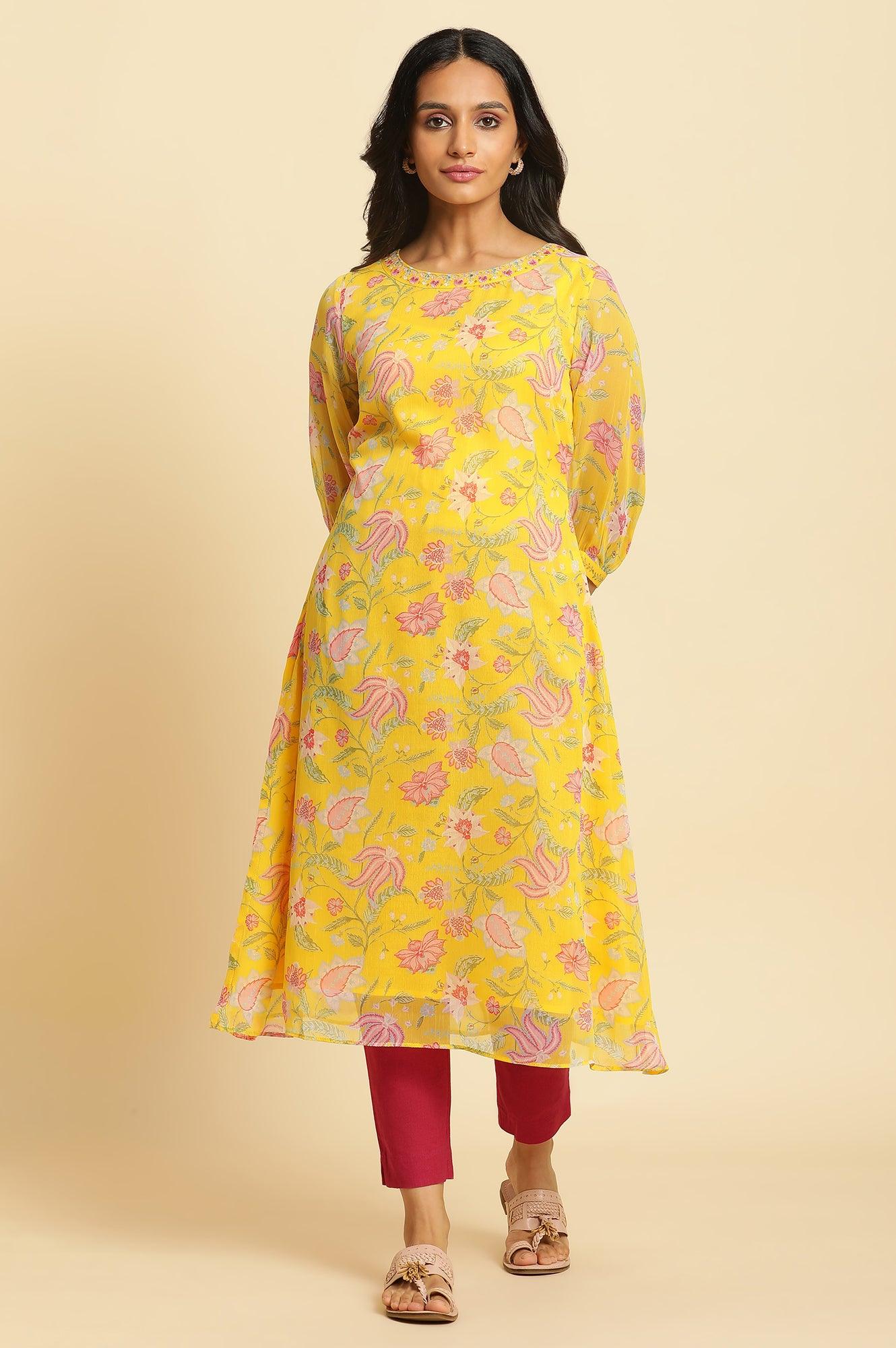 Marigold Yellow Floral Printed Kurta