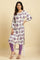 Ecru Relaxed Fit Straight Kurta with Purple Floral Print