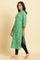 Green Geometric Mandarin Collar Straight Kurta