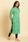 Green Geometric Mandarin Collar Straight Kurta