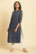 Dark Blue Geometric Printed Straight Kurta