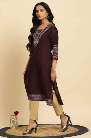 Purple Embellished Straight Festive Kurta