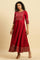 Red Panelled Embroidered Festive Dress