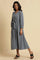 Dusk Blue Embroidered Gathered Dress