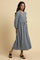 Dusk Blue Embroidered Gathered Dress