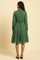 Green Shirt Collar Flared Western Dress