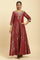 Red Jacquard Embroidered Cotton Silk A-Line Ethnic Dress