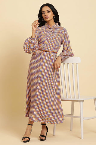 Multi-Coloured A-Line Geometric Printed Dress