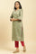 Green Printed Jacquard Kurta