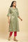 Green Printed Jacquard Kurta