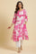 Pink & White Abstract Print Kurta