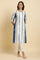 White & Blue Kantha Printed Kurta