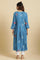 Blue Box Pleats Kurta With Kantha Details